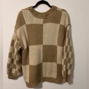 Altar'd State Brown and Cream Checkered Sweater